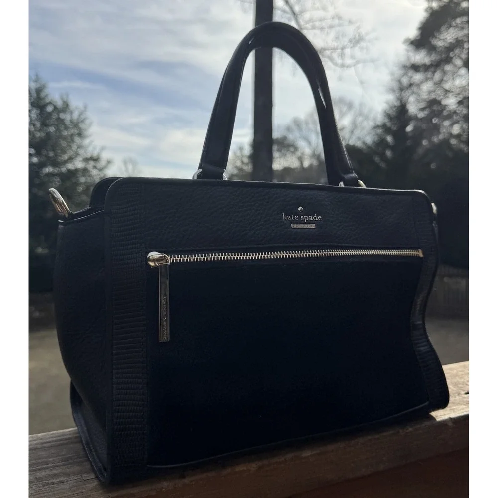 Kate Spade Chatham Lane Harlan Satchel Black Leather‎  & Suede Gold Hardware Bag
